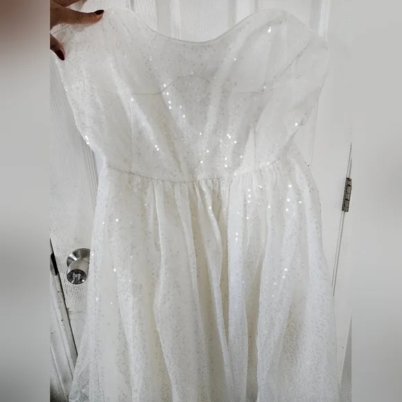 NWT Selkie Strapless White Sequin Dress (Frosted Degas Dress) - Picture 9 of 13